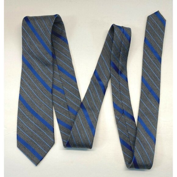 Van Heusen Mens Neck Tie Blue Gray Striped Diagonal Office Business Attire - Picture 3 of 8